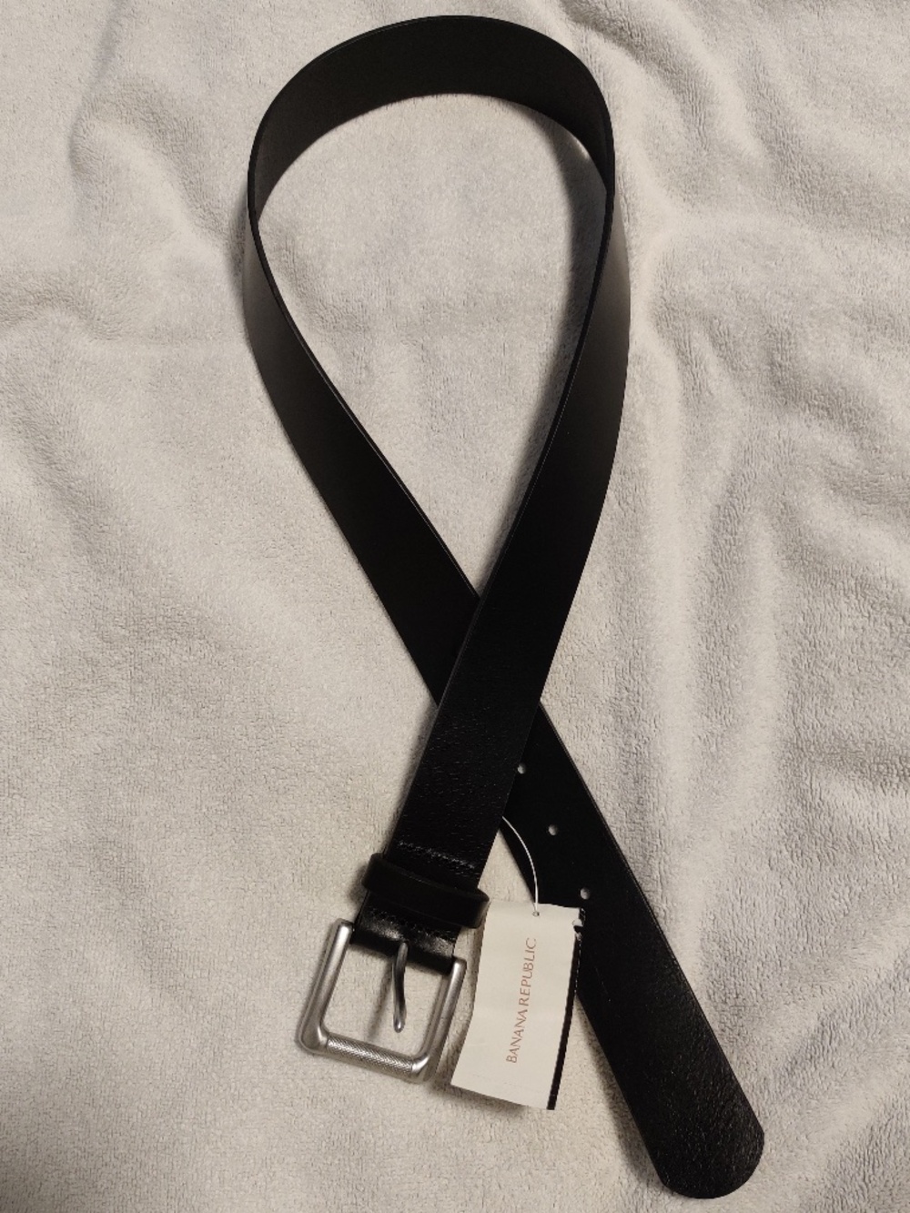 Banana Republic Genuine Buffalo Leather, Black Belt, Silver Belt Buckle, 32